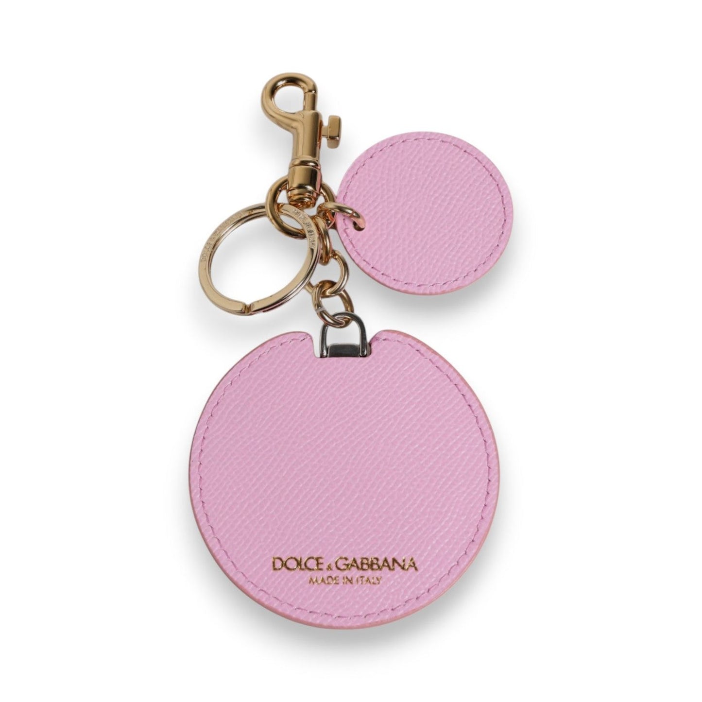Dolce & Gabbana Pink Calf Leather Gold Metal Logo Print Keyring Keychain SMY101337