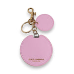 Dolce & Gabbana Pink Calf Leather Gold Metal Logo Print Keyring Keychain SMY101337