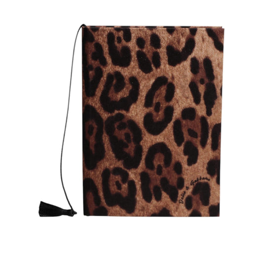 Dolce & Gabbana Brown Black Polyester Leopard Logo Print Small Notebook SMY10588