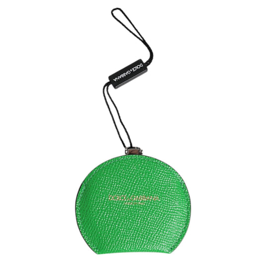 Dolce & Gabbana Green Calfskin Leather Round Logo Hand Mirror Holder SMY10591