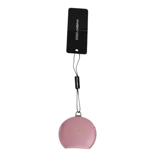 Dolce & Gabbana Pink Calfskin Leather Round Logo Hand Mirror Holder SMY10592