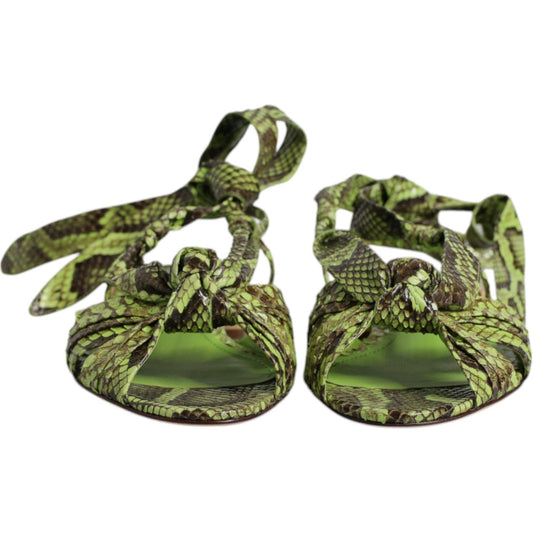 Dolce & Gabbana Green Animal Print Ankle Wrap Sandals Shoes LA12551-35.5
