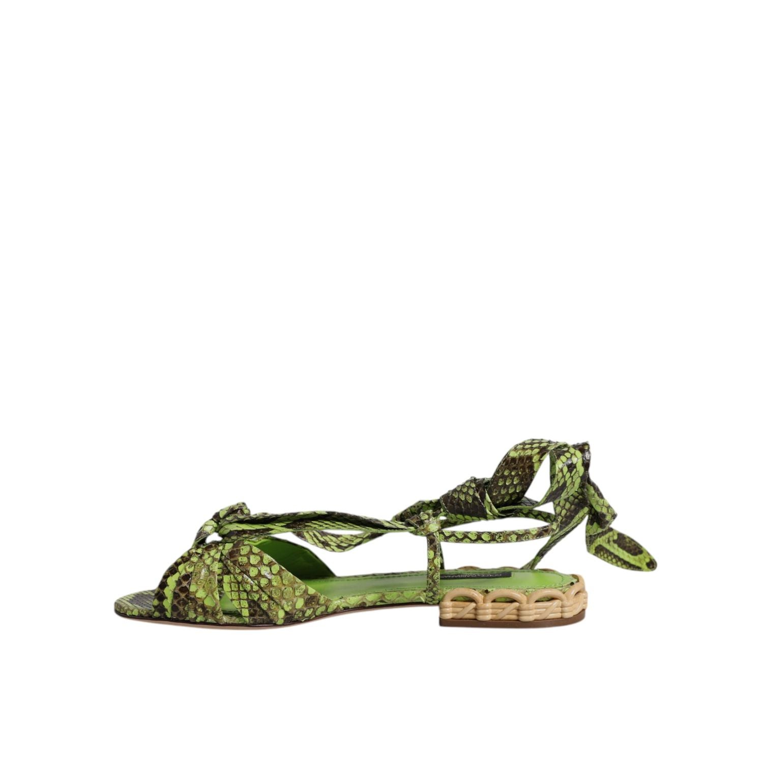 Dolce & Gabbana Green Animal Print Ankle Wrap Sandals Shoes