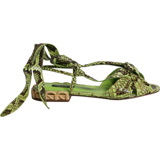 Dolce & Gabbana Green Animal Print Ankle Wrap Sandals Shoes LA12551-35.5