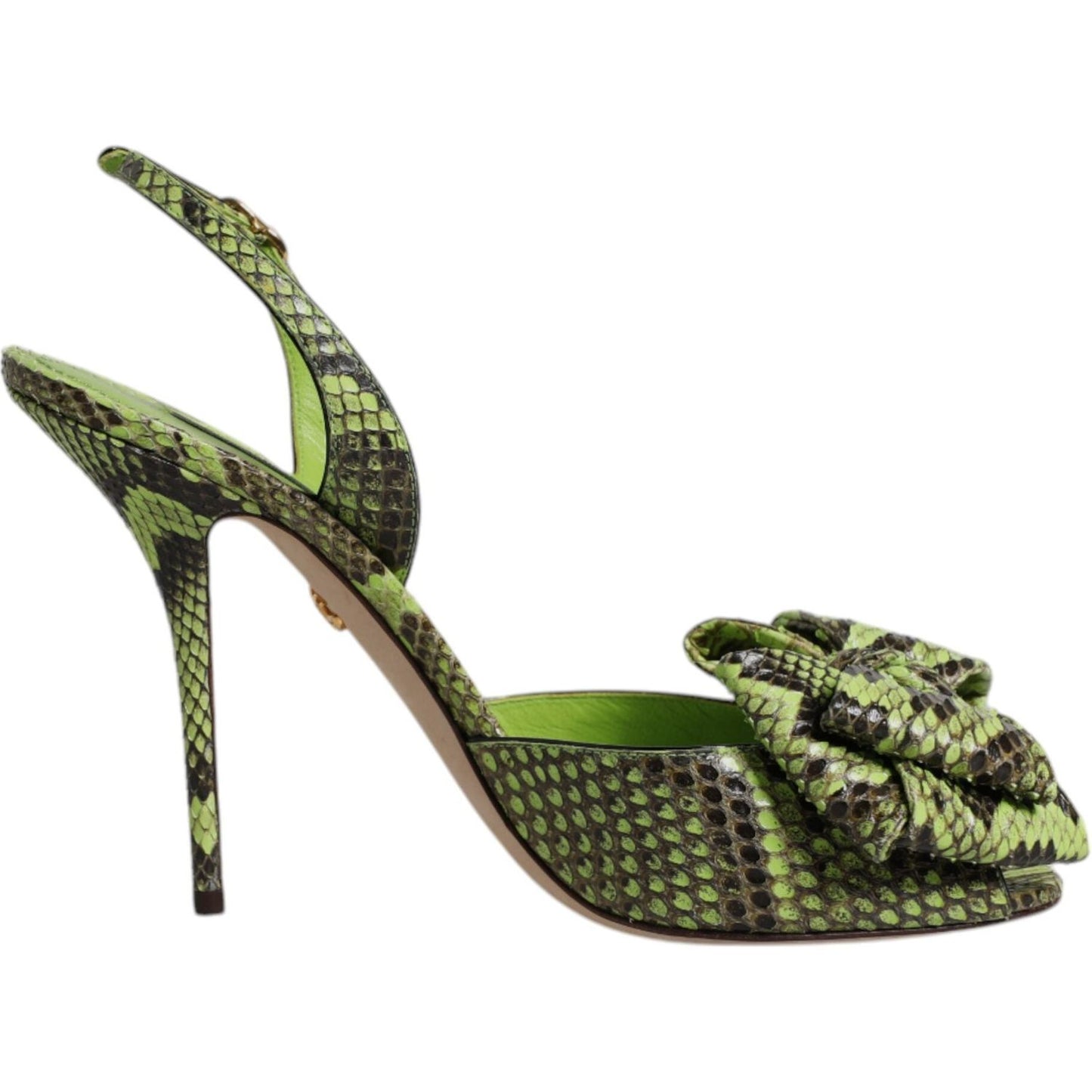 Dolce & Gabbana Green Python Leather Heels Sandals Shoes