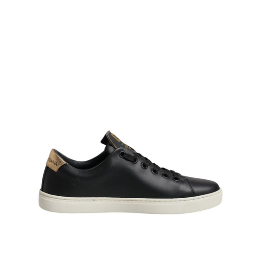 Dolce & Gabbana Black Leather Gold Red Heart Sneakers Shoes