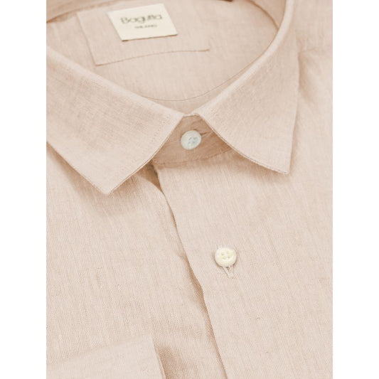 Bagutta Beige Linen Men Shirt BA-15224-IT40 | M