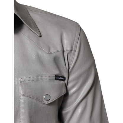 Dolce & Gabbana Metallic Gray Cotton Button Down Shirt