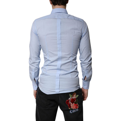Dolce & Gabbana Light Blue Cotton GOLD Dress Formal Shirt