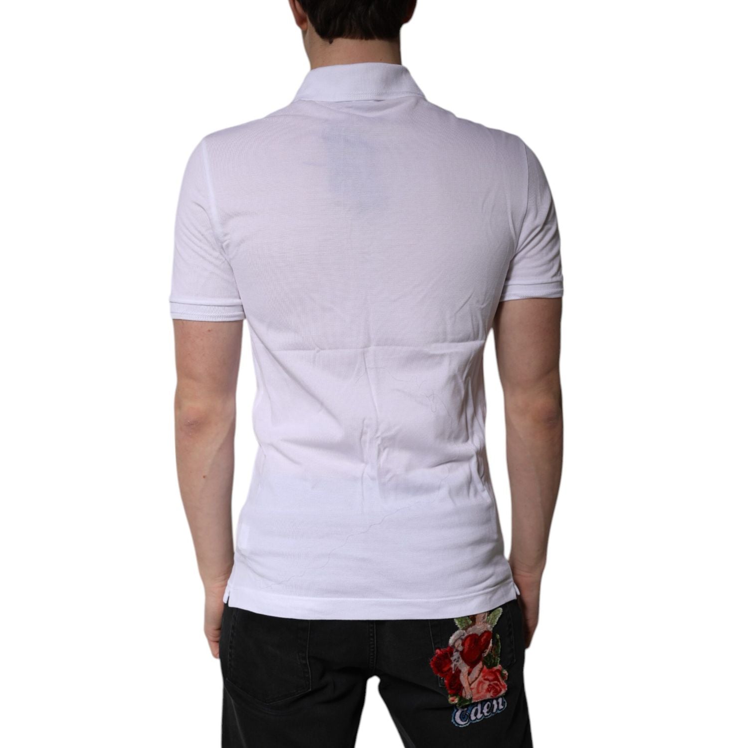 Dolce & Gabbana White Cotton Logo Collared Polo T-shirt