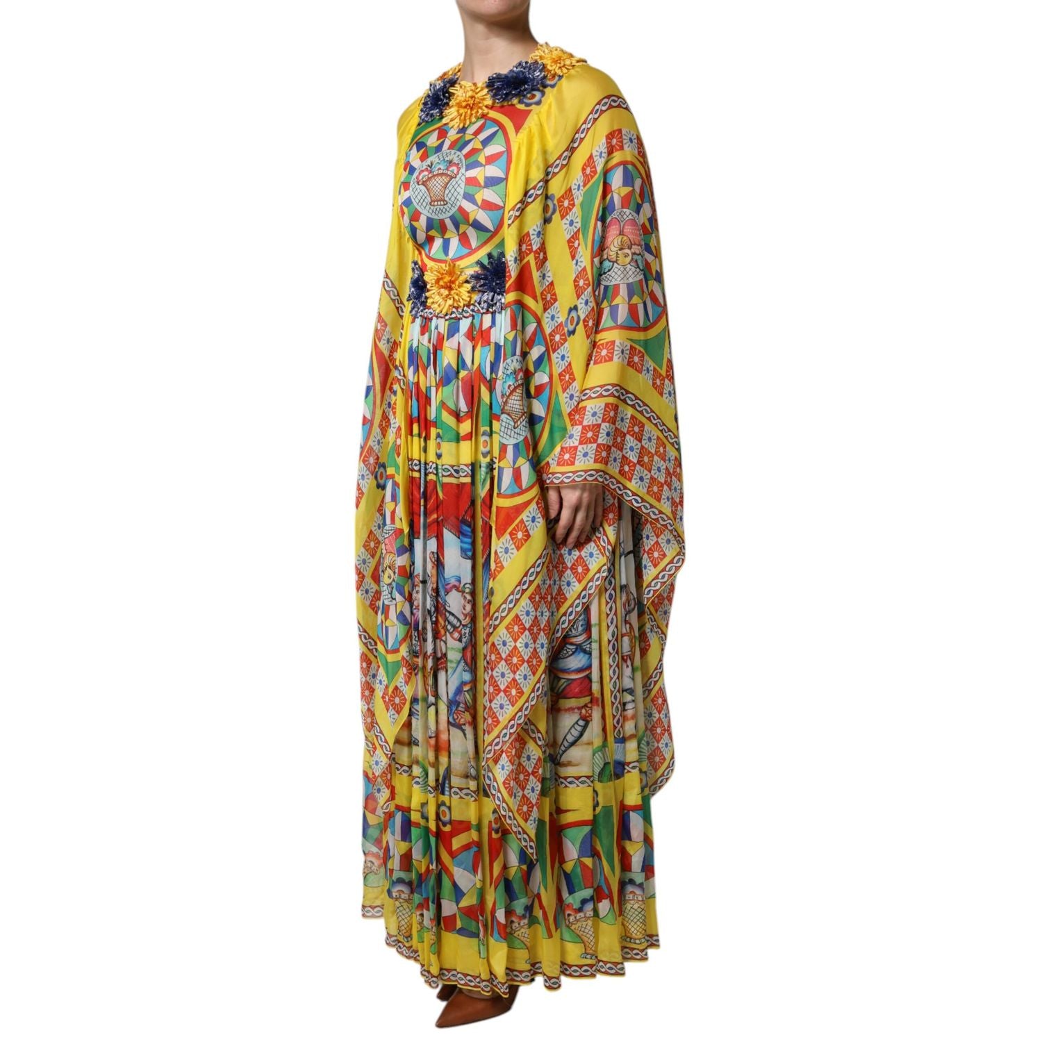 Dolce & Gabbana Multicolour Carretto Print Kaftan Twill Dress