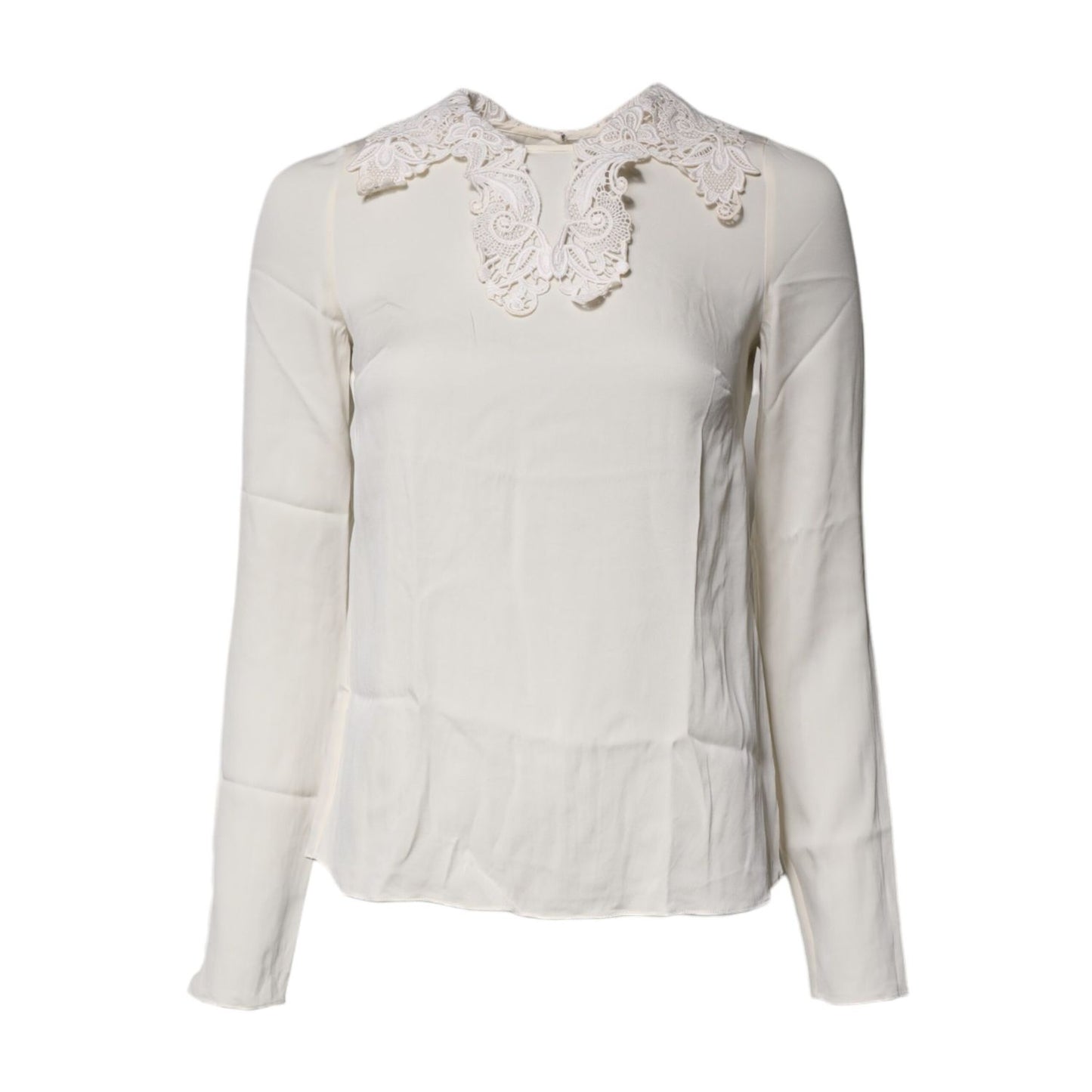 Dolce & Gabbana Cream Floral Lace Long Sleeves Blouse Top