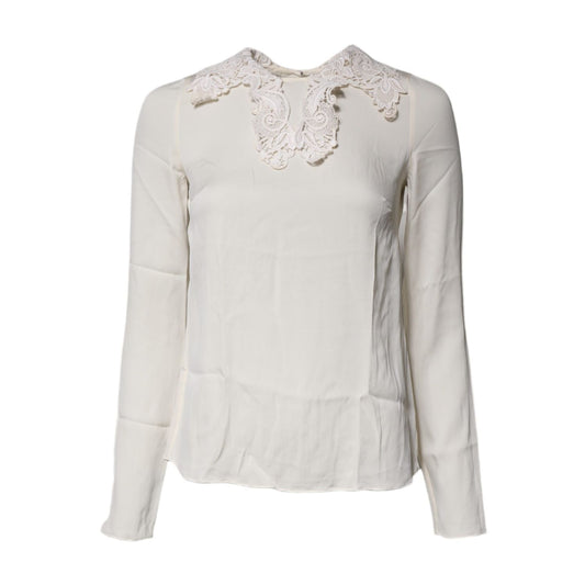 Dolce & Gabbana Cream Floral Lace Long Sleeves Blouse Top