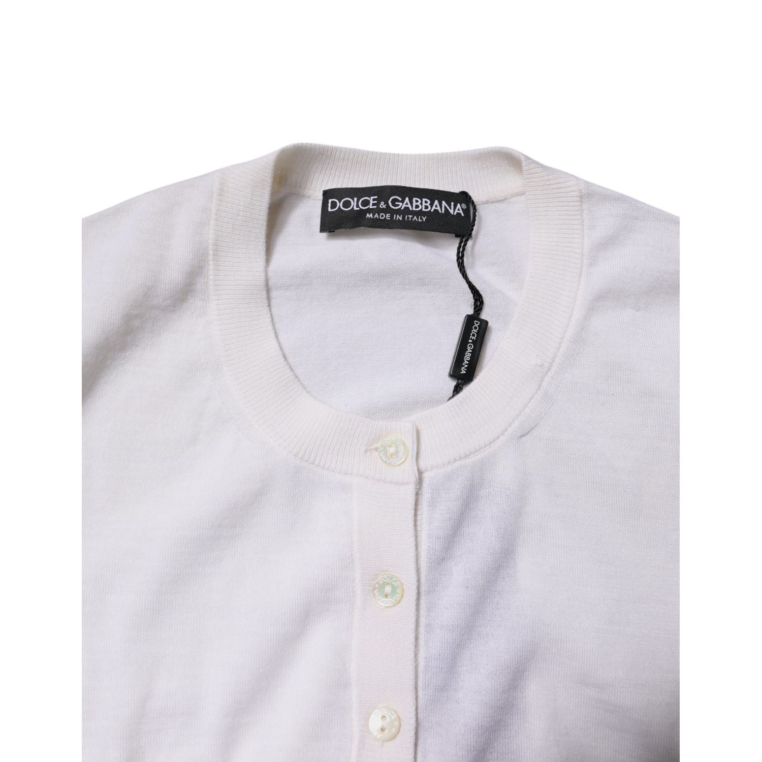 Dolce & Gabbana Cream Cashmere Knit Cropped Cardigan Sweater