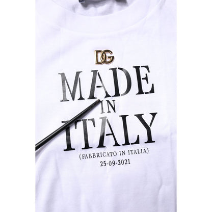 Dolce & Gabbana White Printed Round Neck Top Cotton T-shirt