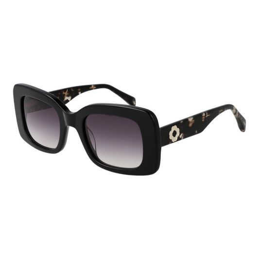 Maje black women's acetate sunglasses with square gradient lenses, 100% UV protection, and floral design on temples.