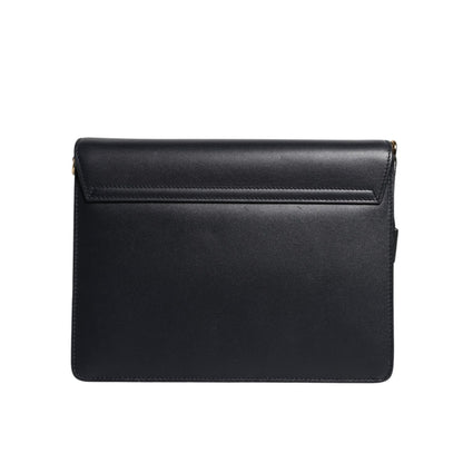 Dolce & Gabbana Black Leather Logo Gold Crossbody Purse Bag