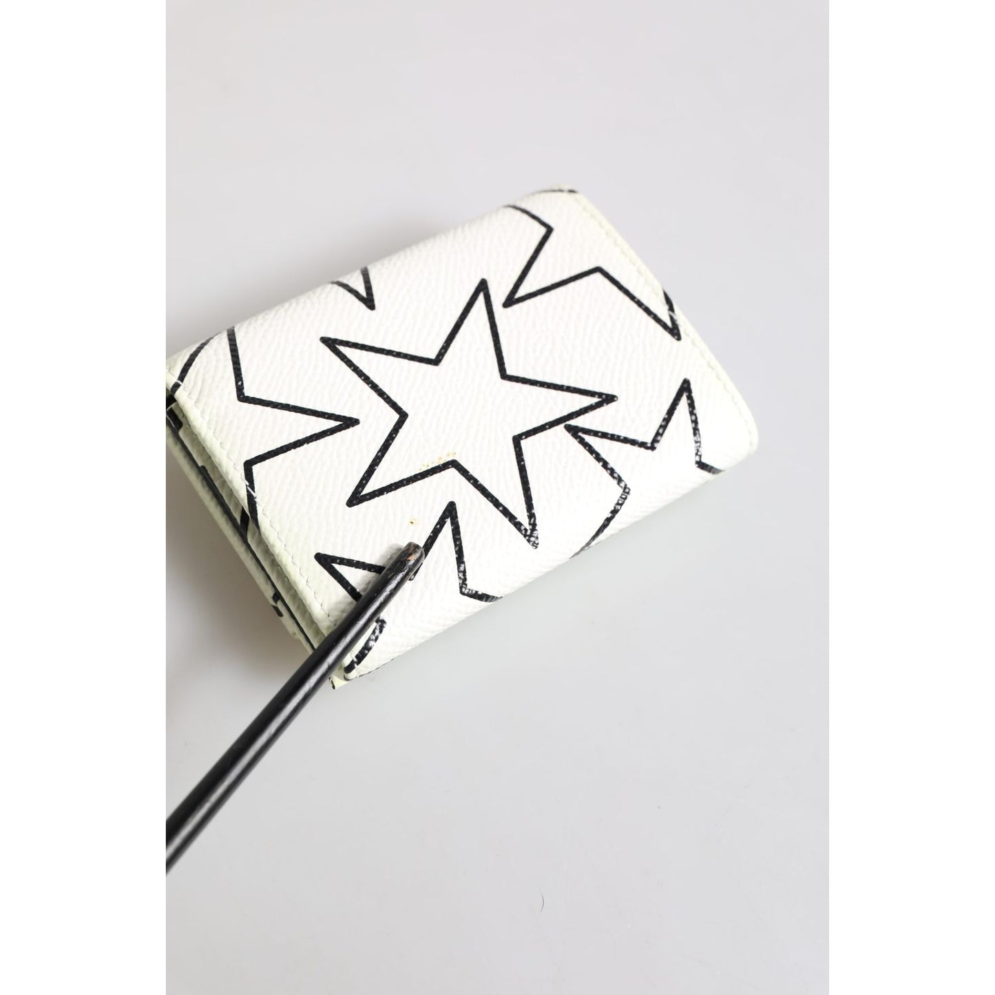 Dolce & Gabbana White Leather Trifold DG Star Print Card Holder Wallet