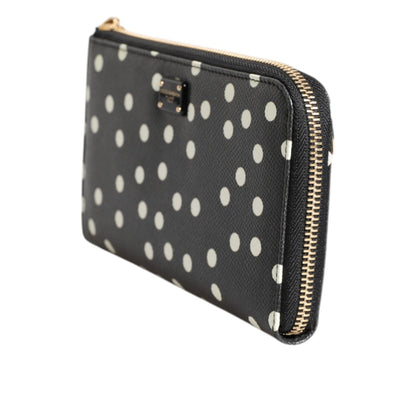 Dolce & Gabbana Black White Dotted Leather Zip Around Continental Wallet