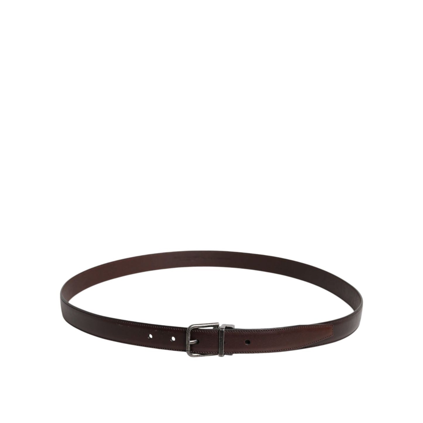 Dolce & Gabbana Brown Leather Silver Metal Buckle Belt