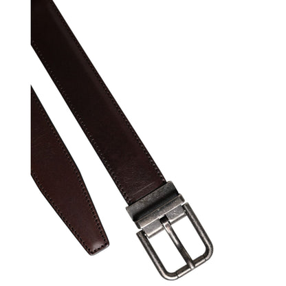 Dolce & Gabbana Brown Leather Silver Metal Buckle Belt