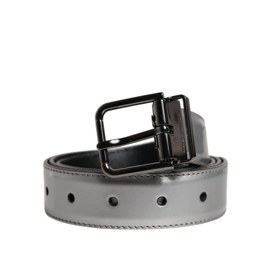 Dolce & Gabbana Silver Leather Classic Metal Logo Buckle Belt BEL9310-90