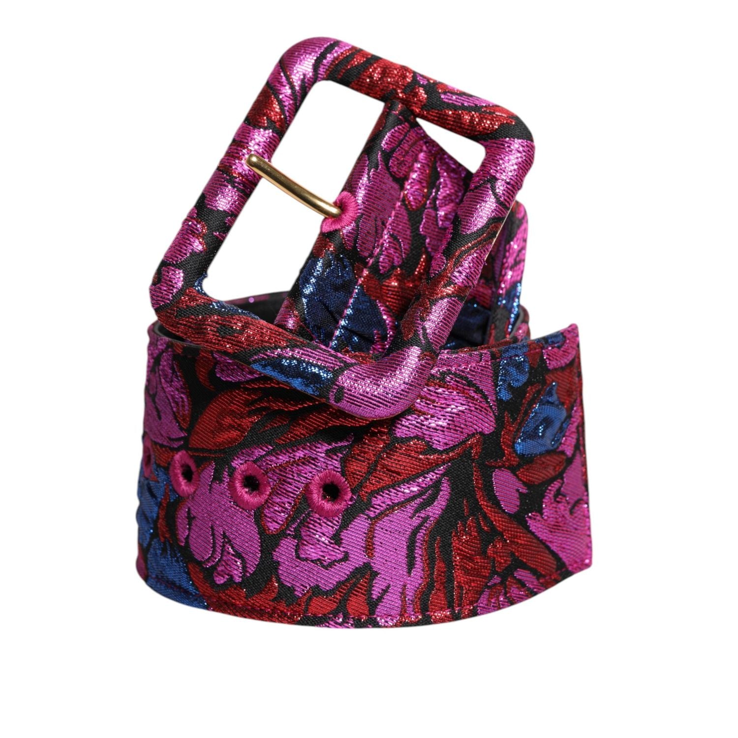 Dolce & Gabbana Multicolor Floral Jacquard Lurex Wide Waist Buckle Belt