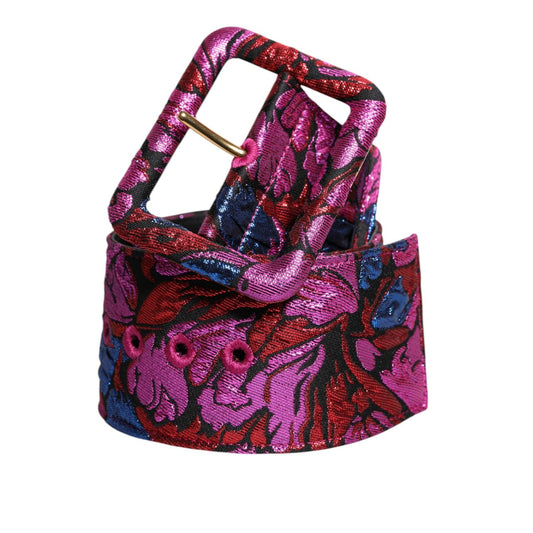 Dolce & Gabbana Multicolor Floral Jacquard Lurex Wide Waist Buckle Belt