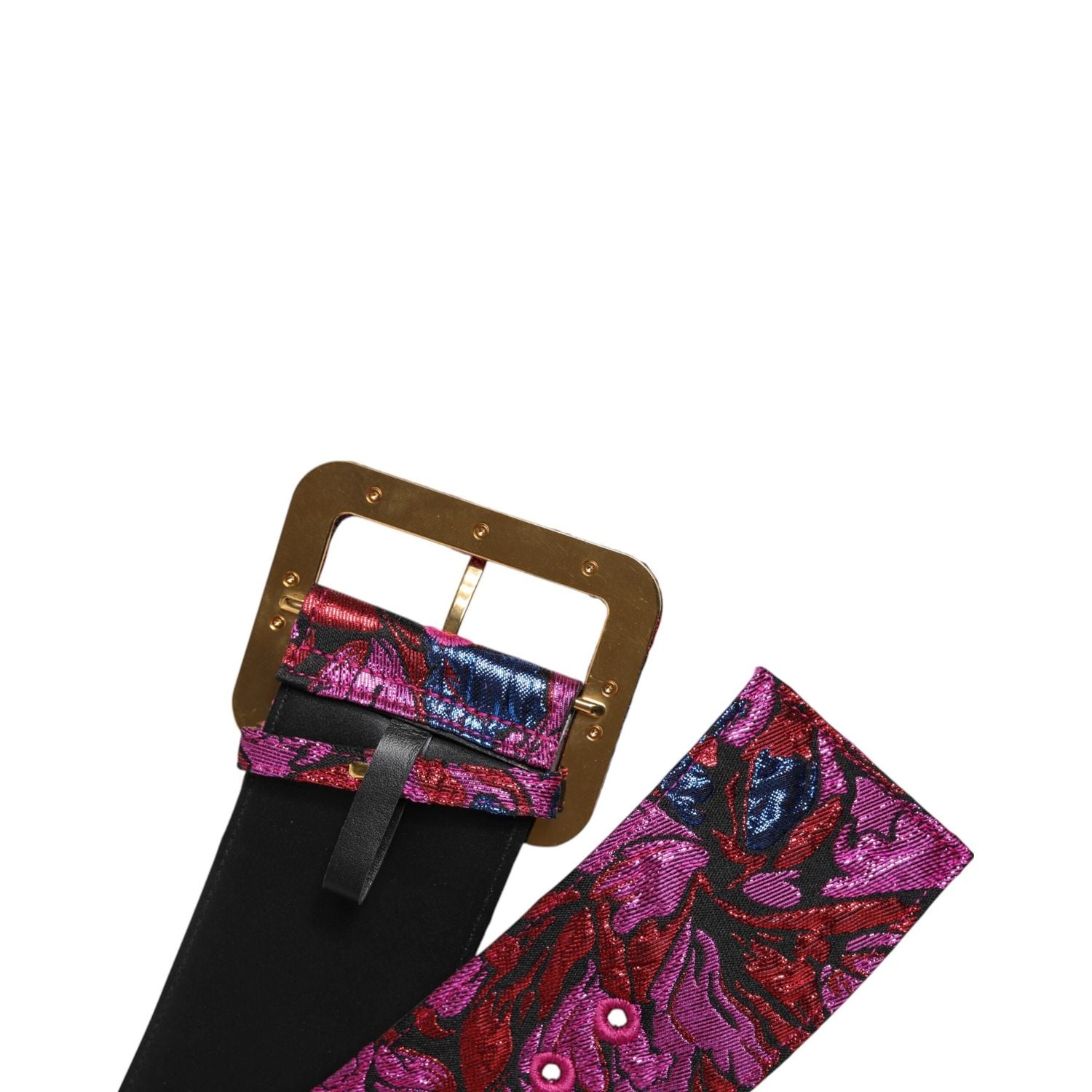 Dolce & Gabbana Multicolor Floral Jacquard Lurex Wide Waist Buckle Belt