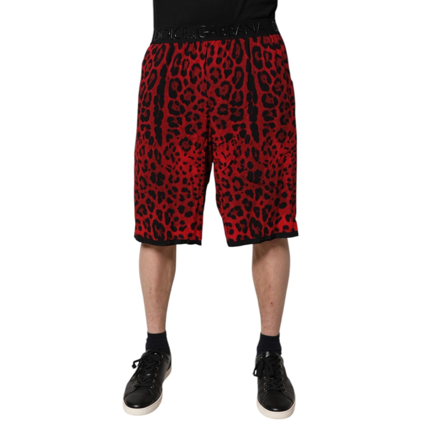 Dolce & Gabbana Red Leopard Print Viscose Bermuda Shorts