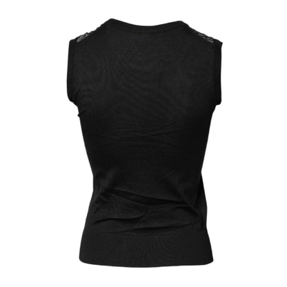 Dolce & Gabbana Black Lace Sheer Crew Neck Sleeveless Top