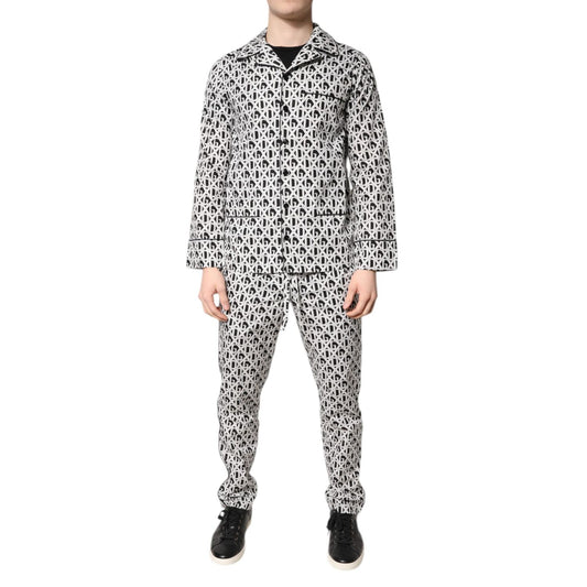 Dolce & Gabbana Black White DG Print Cotton Pajama Set Sleepwear