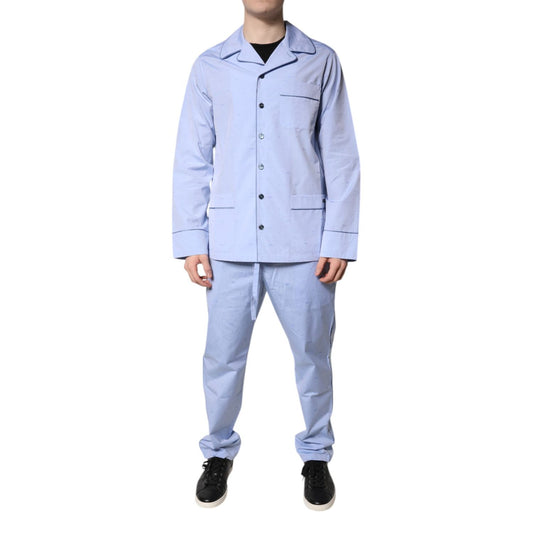 Dolce & Gabbana Light Blue DG Logo Cotton Men Pajama Set Sleepwear