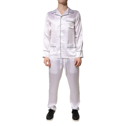 Dolce & Gabbana White Satin Silk Men Pajama Set Sleepwear
