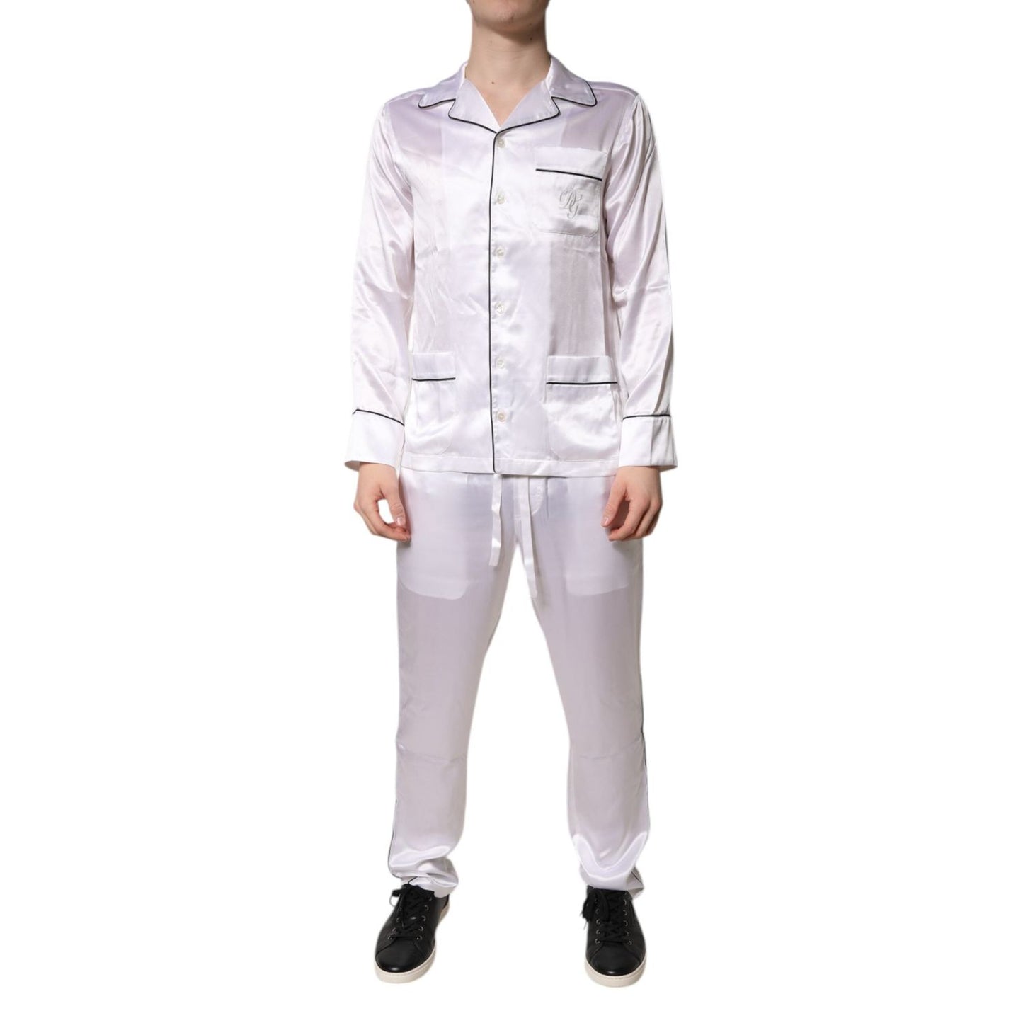 Dolce & Gabbana White Satin Silk Men Pajama Set Sleepwear KOS2289-37