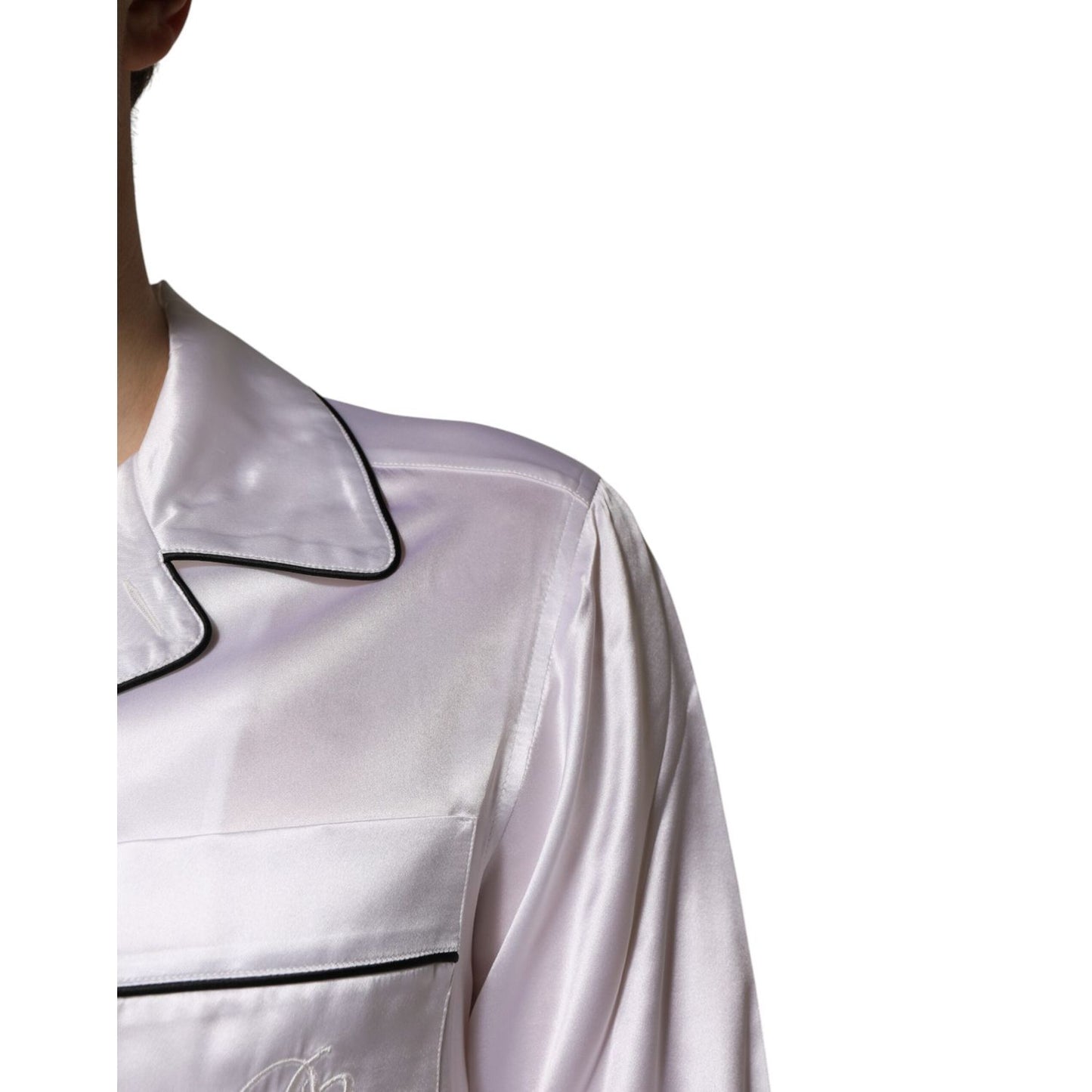 Dolce & Gabbana White Satin Silk Men Pajama Set Sleepwear KOS2289-37