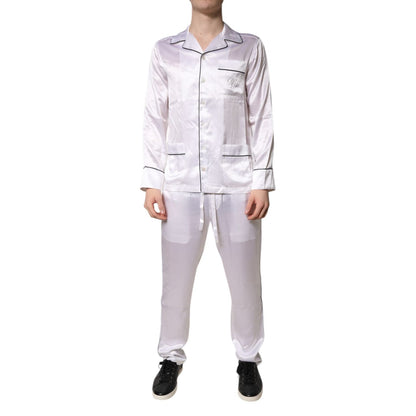 Dolce & Gabbana White Satin Silk Men Pajama Set Sleepwear