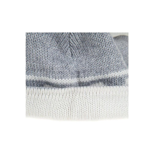 Zuelements gray wool hat with contrast white logo, cozy knit design perfect for winter fashion.
