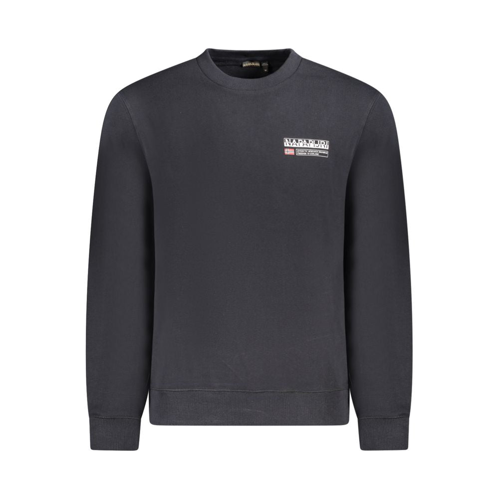 Napapijri Black Cotton Men Sweater, long sleeve with bold logo, on a classic backdrop, highlighting style and comfort.