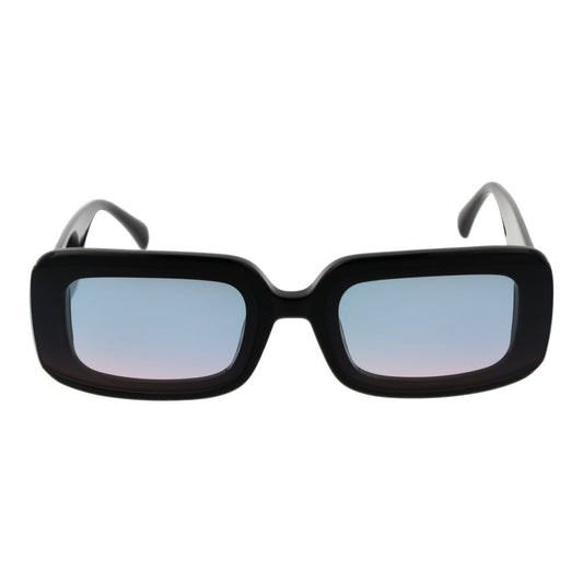 Maje black rectangle women's sunglasses with acetate frame, blue gradient plastic lenses, full-rim style, UVA & UVB protection.