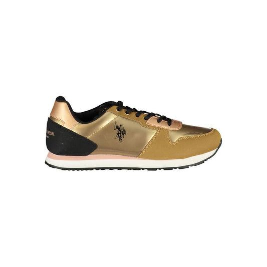 U.S. POLO ASSN. gold polyester sneaker with laces, contrast details, and logo, ideal for sports footwear enthusiasts.