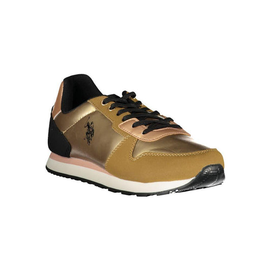 U.S. POLO ASSN. gold polyester sneaker with laces, contrast details, and logo, perfect for sports footwear enthusiasts.