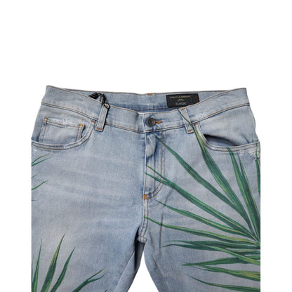 Dolce & Gabbana Light Blue Leaf Cotton Classic Men Denim Jeans