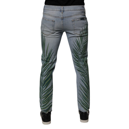 Dolce & Gabbana Light Blue Leaf Cotton Classic Men Denim Jeans