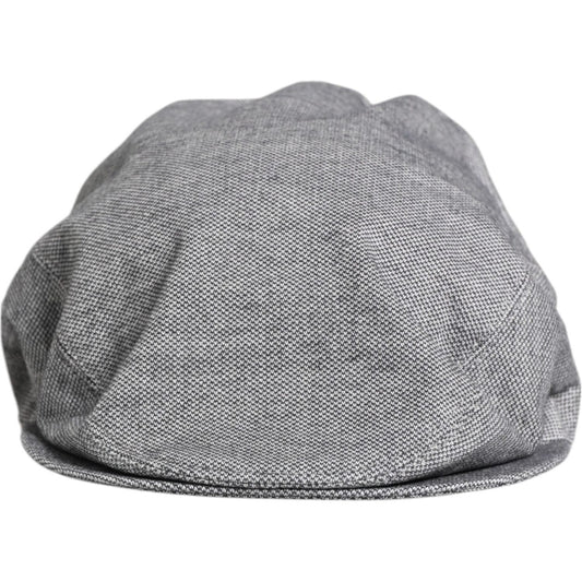 Dolce & Gabbana gray cotton newsboy cap with logo detail, made in Italy. Elegant men's cabbie hat, brand new with tags.
