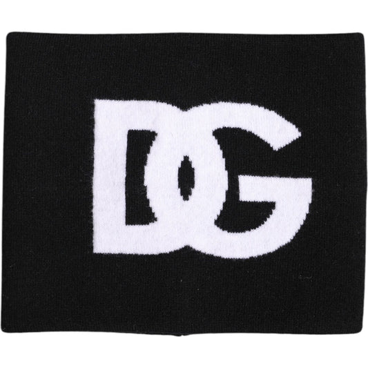 Dolce & Gabbana black and white logo print knitted neck warmer scarf in virgin wool blend, made in Italy.