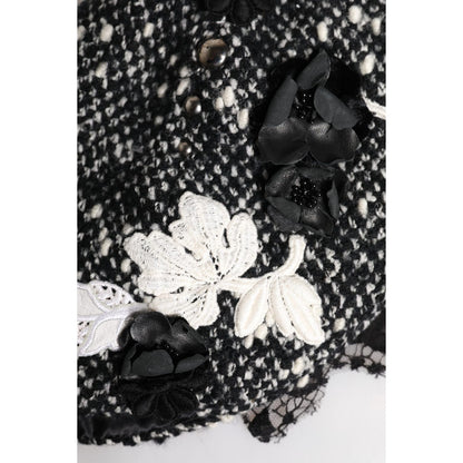 Dolce & Gabbana Black Wool White Floral Embellished Cloche Hat