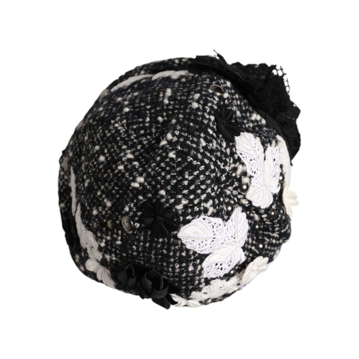 Dolce & Gabbana Black Wool White Floral Embellished Cloche Hat