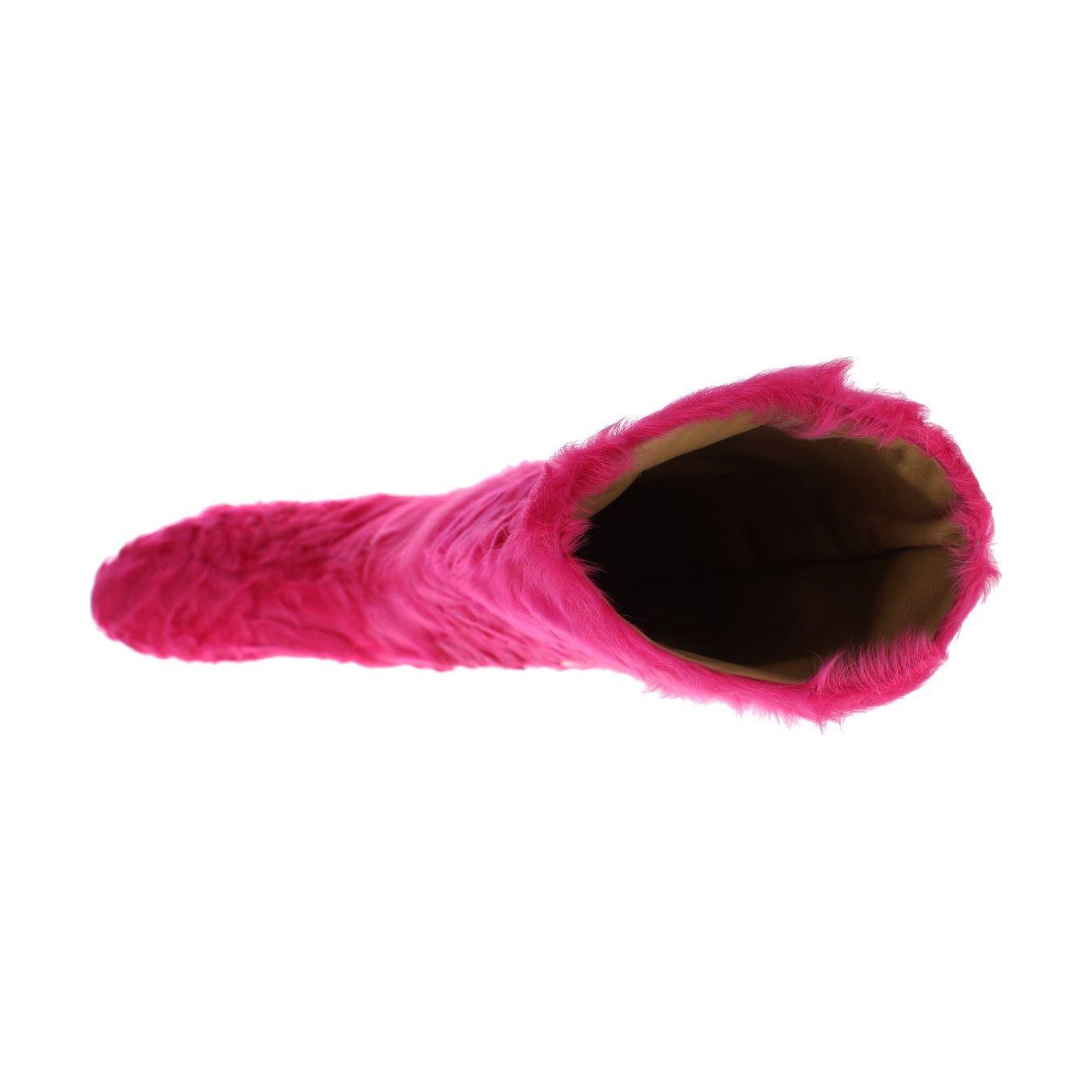 Dolce & Gabbana Pink Lamb Fur Leather Flat Boots SIG19166-1