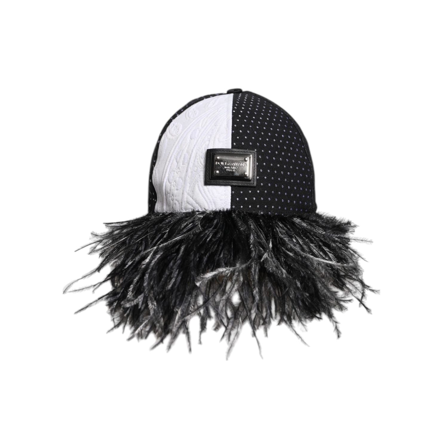 Dolce & Gabbana White Black Polka Dot Feathers Baseball Cap